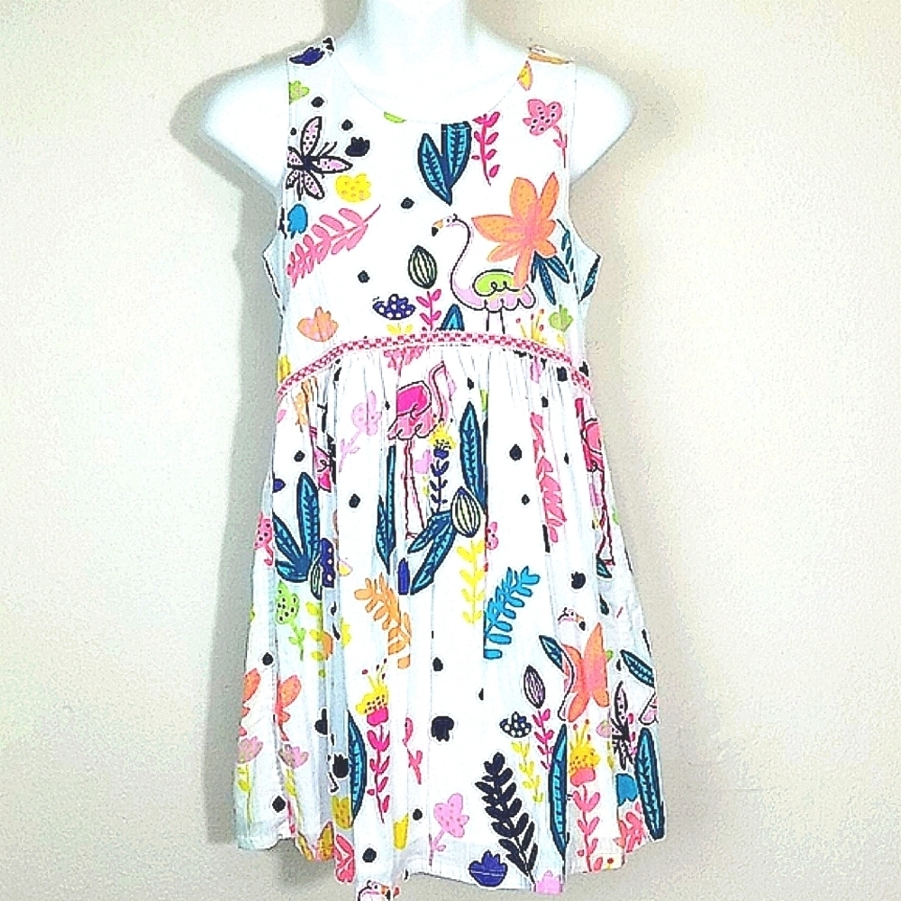 Cat & Jack sundress white flamingo leaf print EUC
